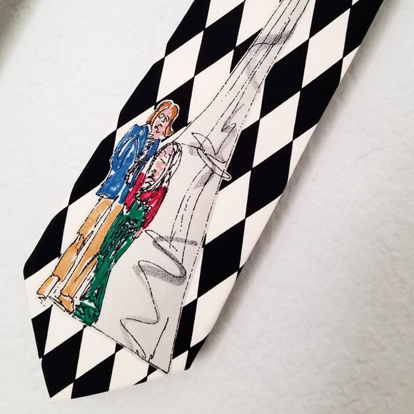 John Lennon Artwork Original 100% Silk John & Yoko Eiffel Tower Checker Neck Tie - Picture 3 of 13